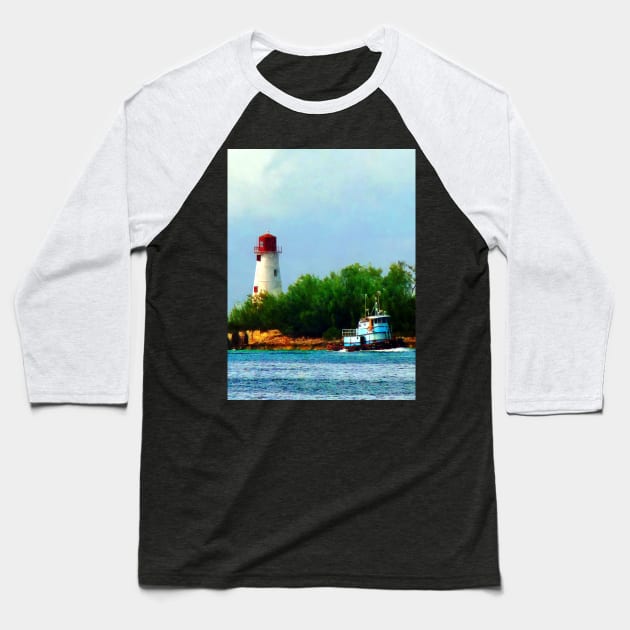 Nassau Bahamas  - Lighthouse and Boat Baseball T-Shirt by SusanSavad